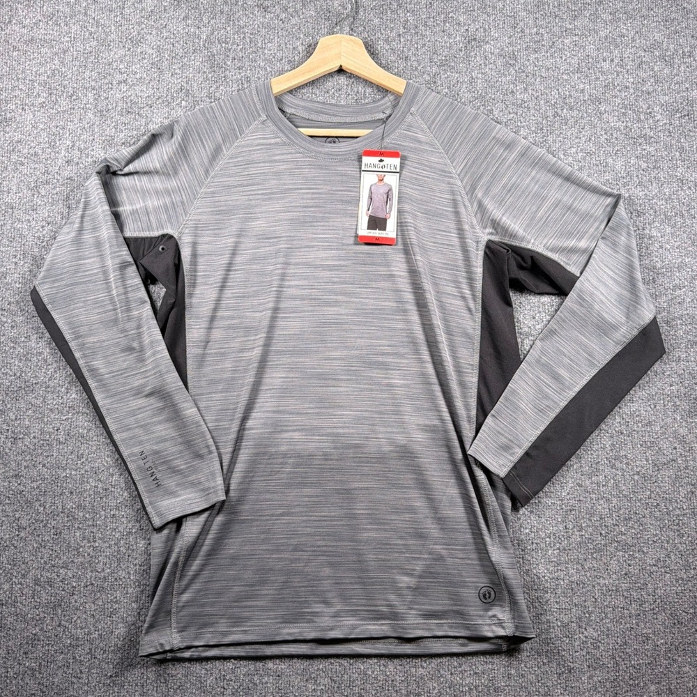 Hang Ten Sun Tee Men M Smoked Pearl UPF 50+ Quick Dry Long Sleeve Zip Pocket